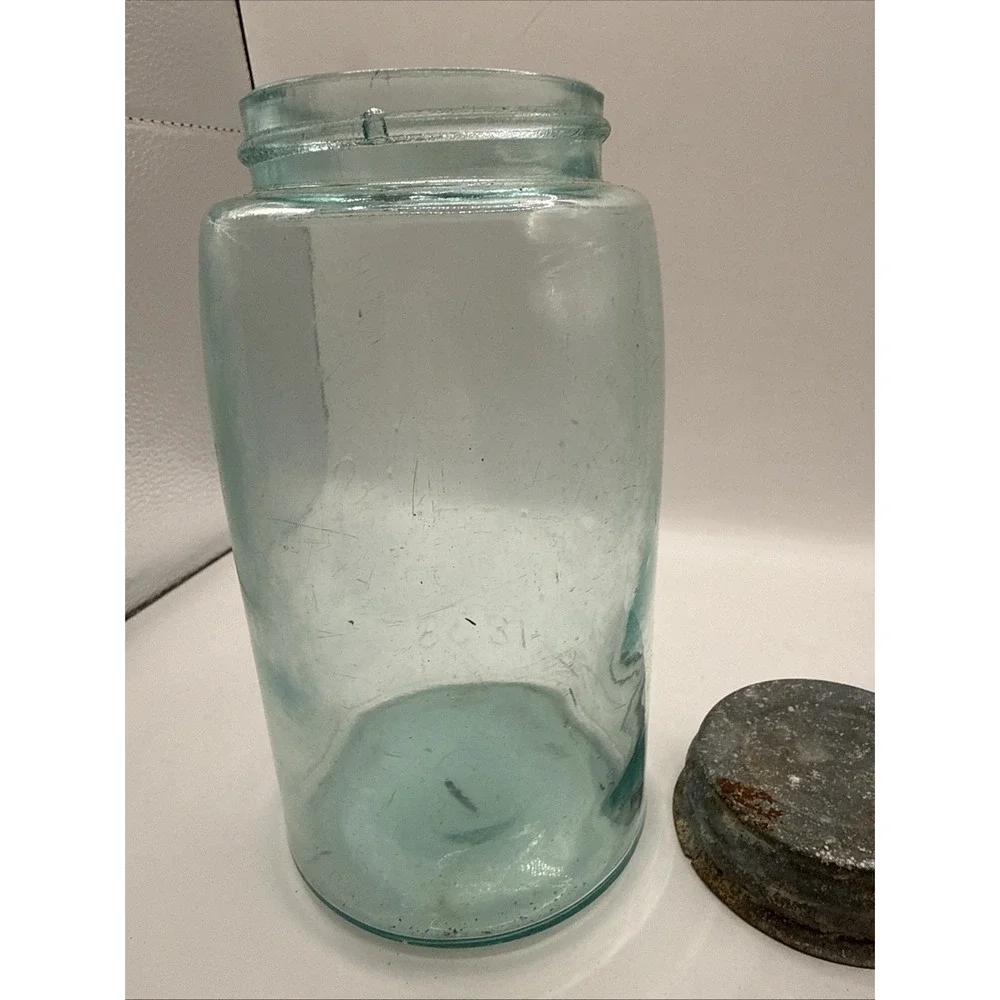 Old Mason's Patent Nov 30th 1858 Blue 1 Quart Antique Canning‎ Jar Zinc Lid #5